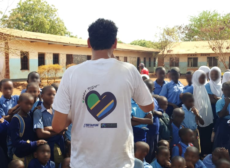 Netafim volunteer teaching about irrigation in Tanzania school